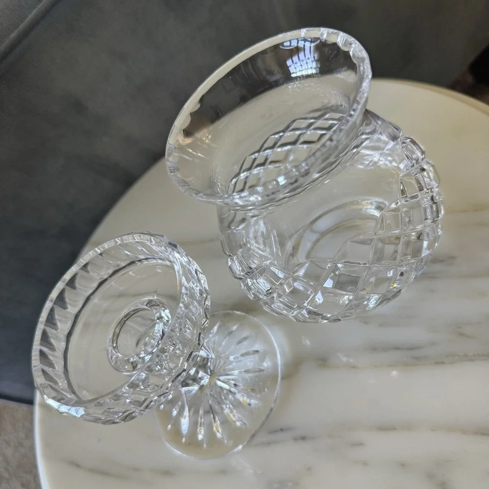 Vintage Block Crystal Candle Fairy Hurricane Lamp ~ Over 24% Lead ~ Hand Cut